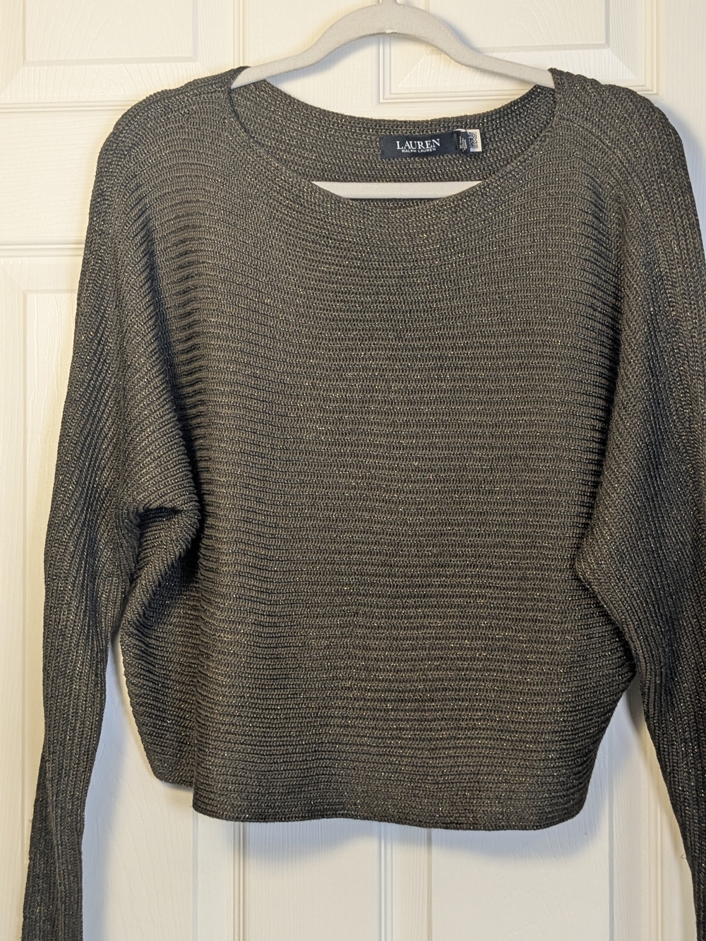 Lauren Ralph Lauren Metallic Olive Boat Neck Dolman Knit Sweater Small
